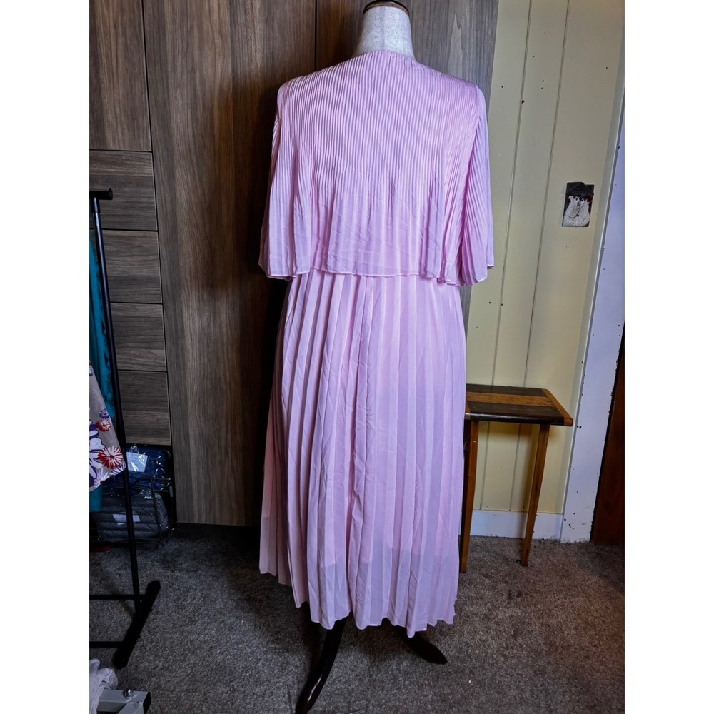 298. Light Pink Pleated Maxi Dress Double Layer Flutter Sleeve 1XL Wedding Guest - Picture 3 of 5